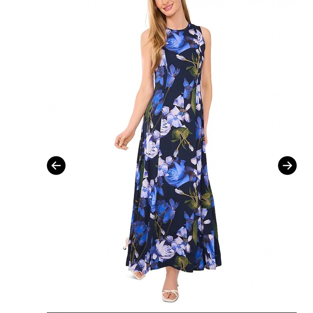 Ted Baker London Spring Fling Maxi Dress Navy Blue Floral Rose Print Size L NEW